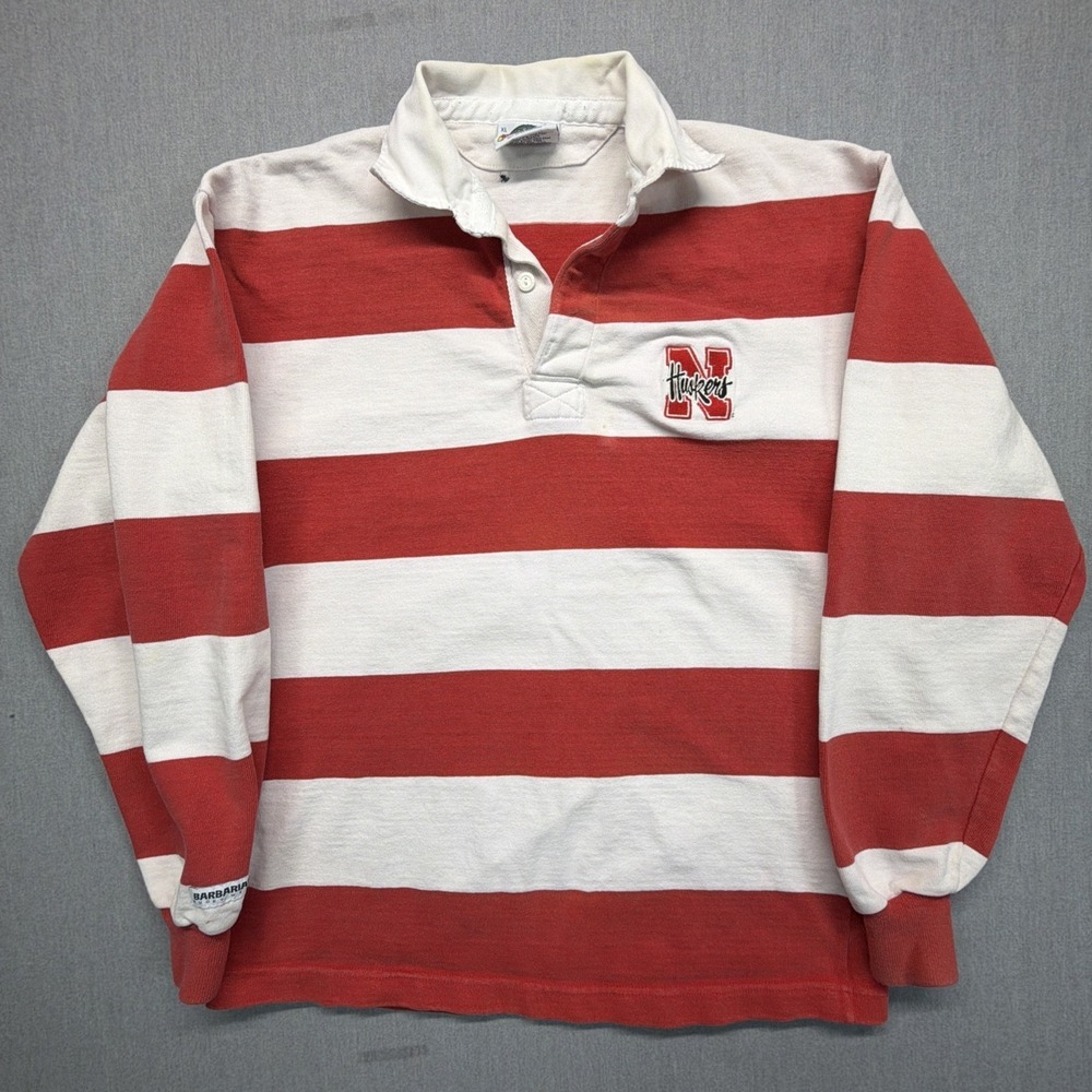 Vintage Barbarian Nebraska Cornhuskers Rugby Shirt Mens XL Polo Long Sleeve